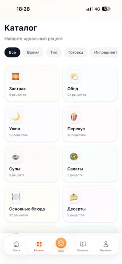 VibeCook: каталог рецептов по категориям
