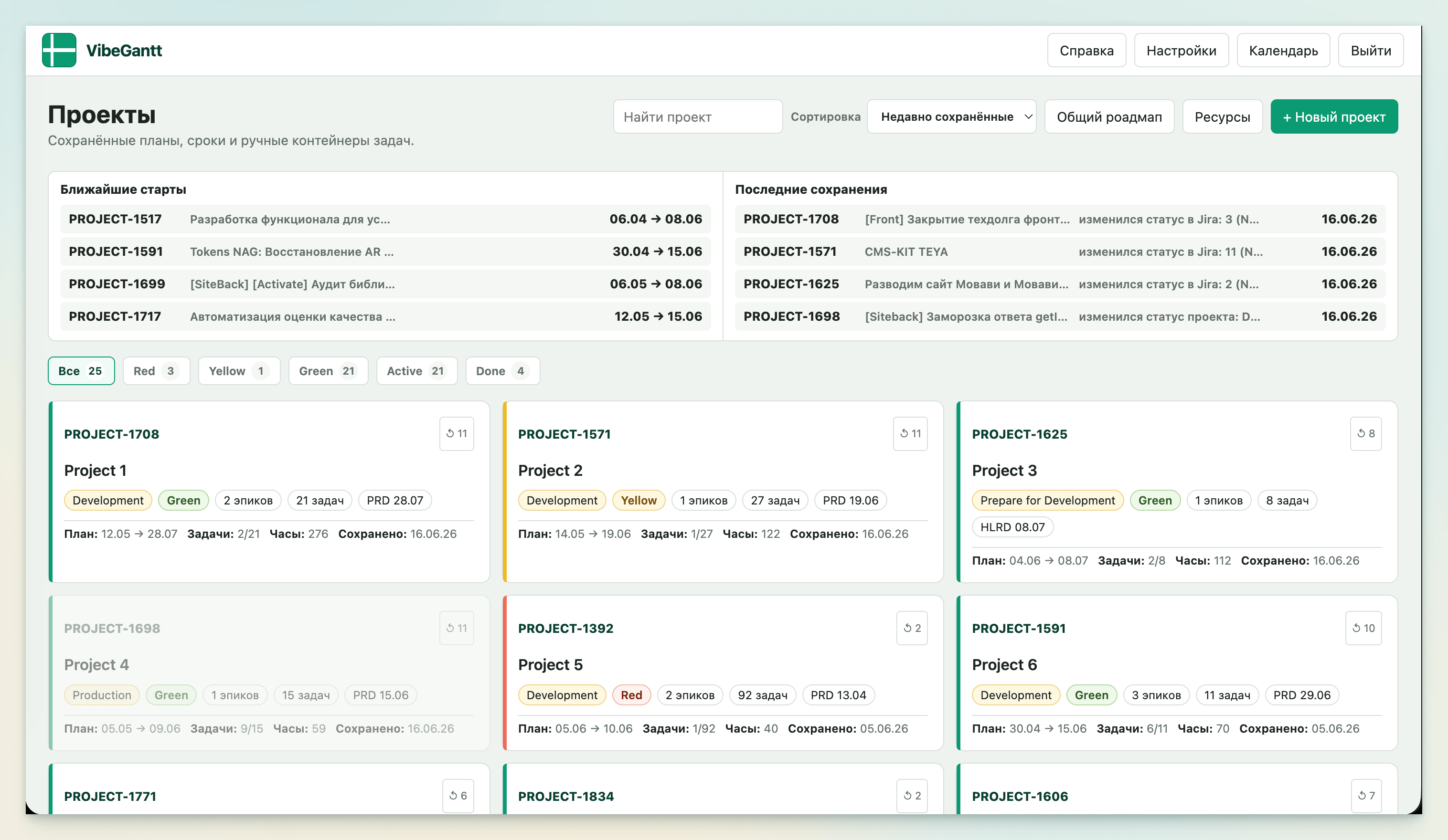VibeGantt project dashboard