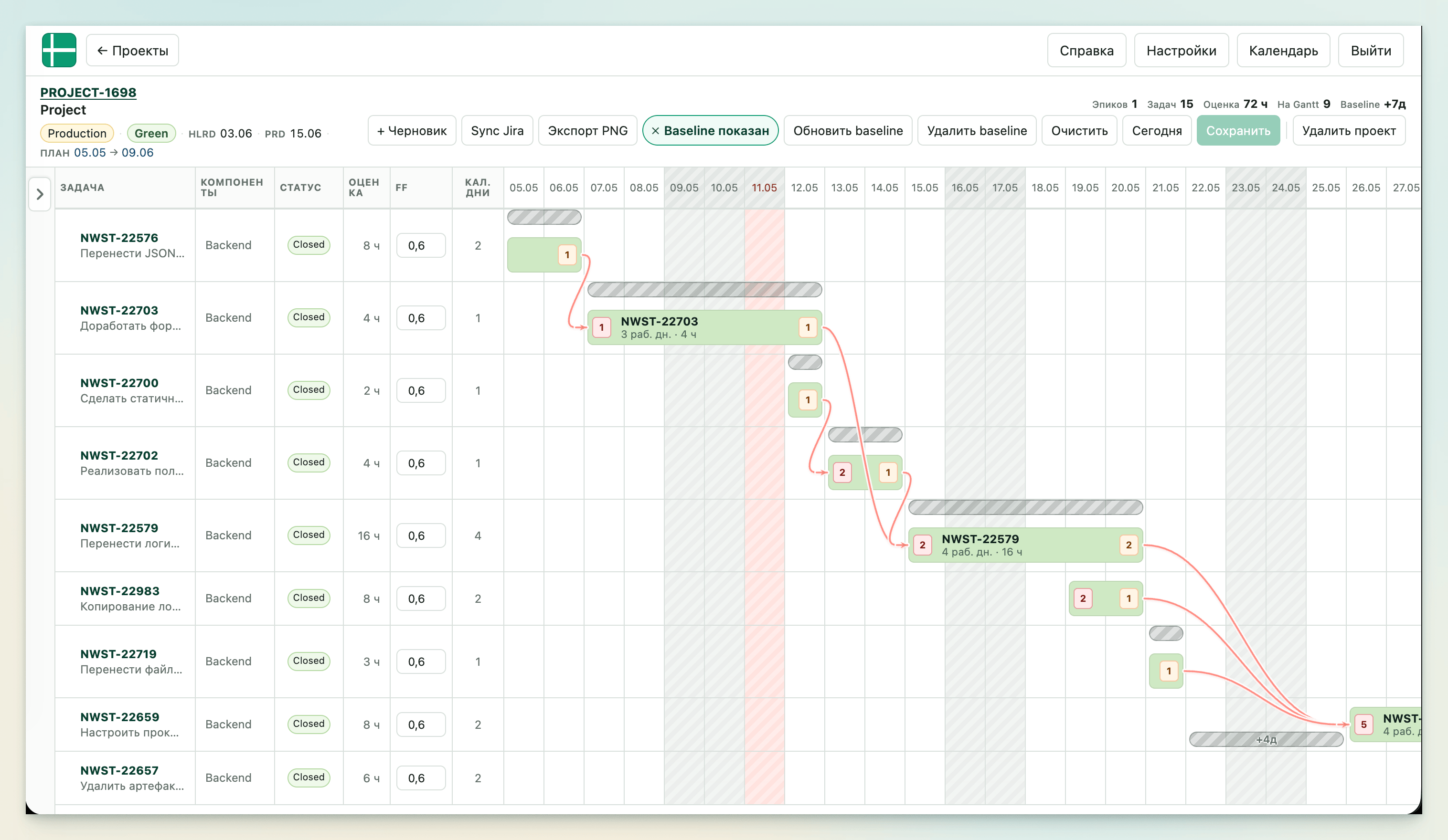 VibeGantt Gantt timeline with dependencies